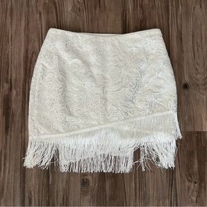 12th Tribe White Sequin Fringe Skirt